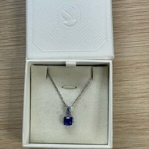 Swarovski Matrix Square Cut Pendant Necklace - Rhodium Plated Blue